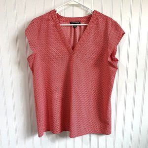 Hilary Radley‎ Womens Large Pink White Geometric VNeck Short Sleeve Blouse